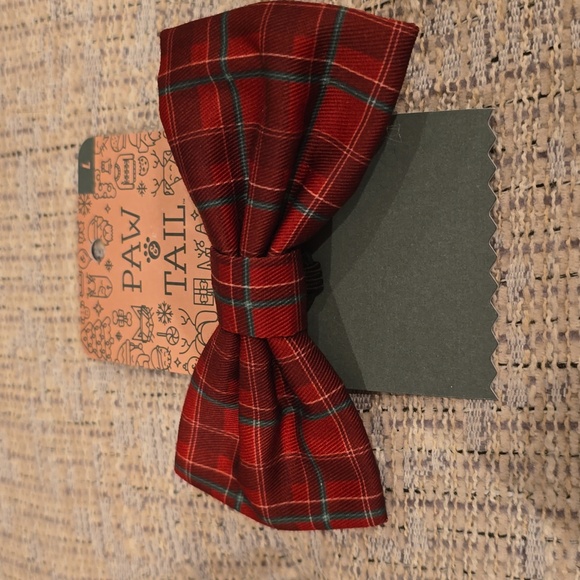 PAW & TAIL RED & BROWN GINGERBREAD MAN PET BANDANA, PLAID BOW TIE, BOW BUNDLE - Picture 5 of 14